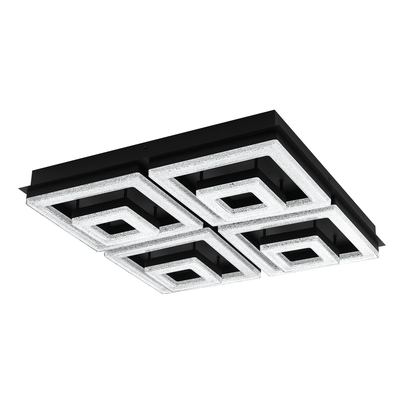 EGLO LED ceiling light Fradelo 1, 8 light crystal lighting made of black metal and clear plastic, warm white square living room and bedroom lamp, 52 cm
