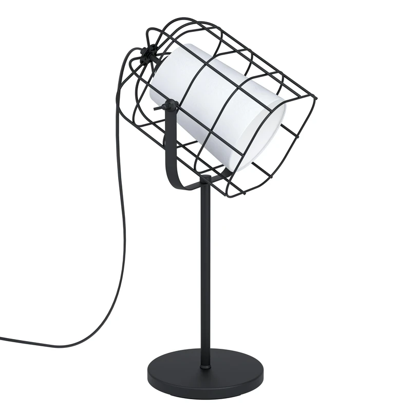 Eglo Table Lamp Bittams, 1-Light Industrial Table Light, Bedside Lamp Made of Steel and Textile, Living Room Lamp in Black and White, Lamp with Switch, E27 Socket