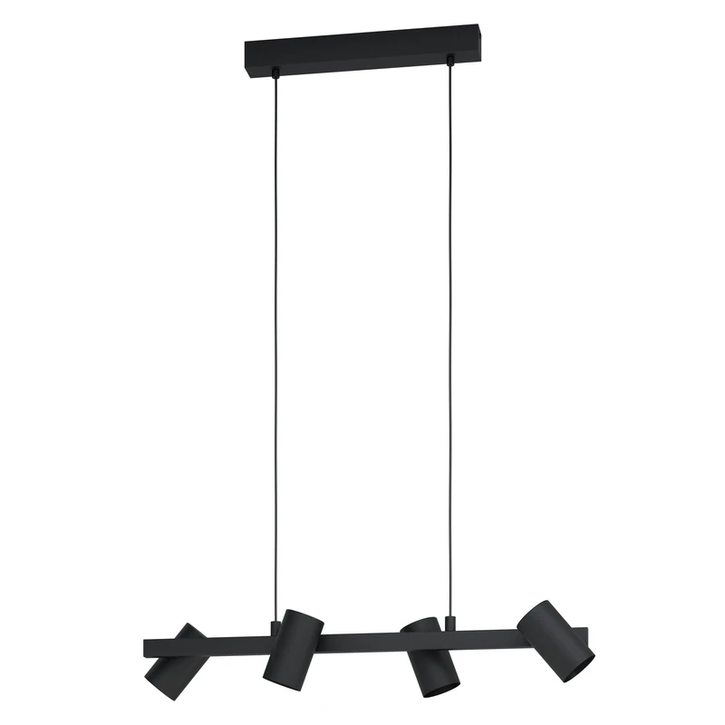 Eglo Pendant Lighting Gatuela 1, Ceiling Light Fitting with 4 Spots, Hanging lamp for Dining and Living Room, Spotlight bar Made of Black Metal, E14 Socket