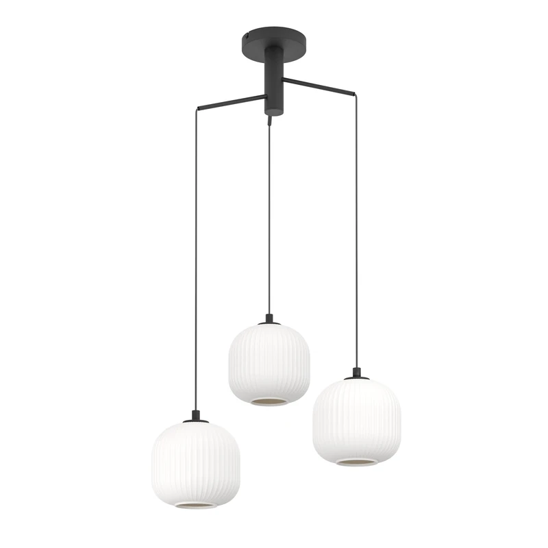 Eglo Cluster Pendant Lighting Mantunalle, Ceiling Light Fitting with 3 Shades, Hanging lamp for Dining Room Made of Black Metal and White Glass, E27 Socket, 24.4“