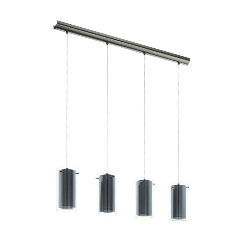 Eglo Pendant Lighting Pinto Textil, Ceiling Light Fitting with 4 Shades, Hanging lamp for Dining Room Made of Satin Nickel Metal, Clear Glass and Grey Fabric, E27 Socket, 37.2“