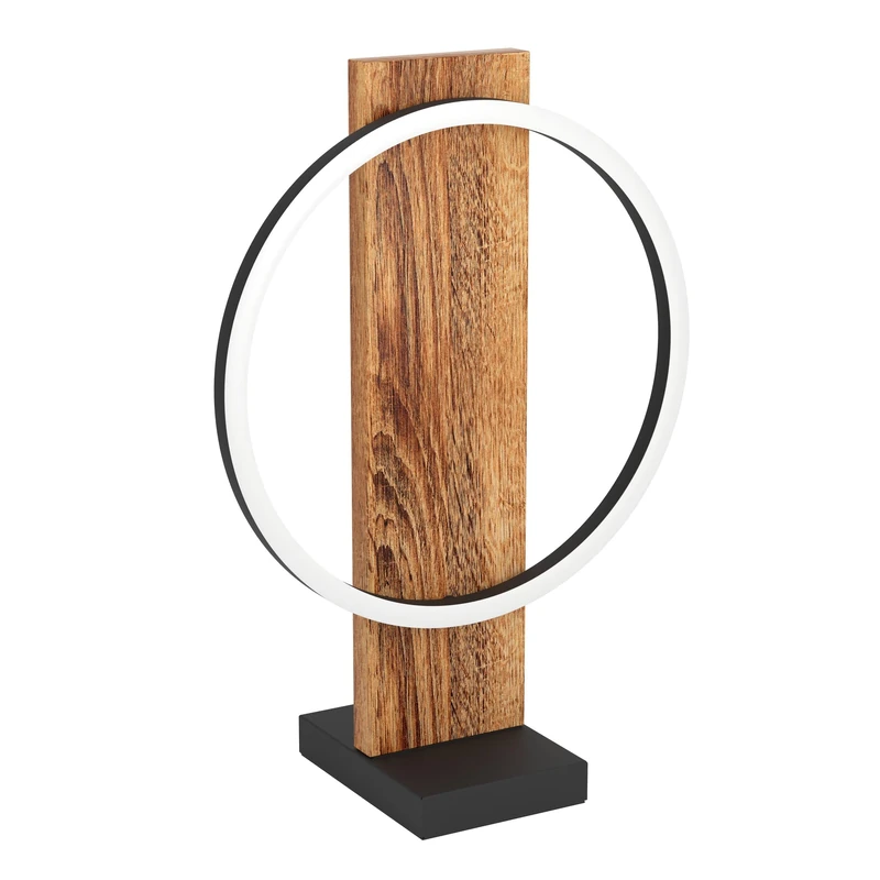 Eglo LED Bedside lamp Boyal, Vintage and Rustic Table Light Made of Brown Wood, Black Metal and White Plastic, Living Room Lighting with Switch, Warm White