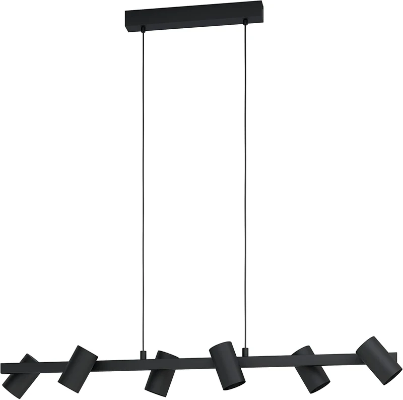 Eglo Pendant Lighting Gatuela 1, Ceiling Light Fitting with 6 Spots, Hanging lamp for Dining and Living Room, Spotlight bar Made of Black Metal, E14 Socket