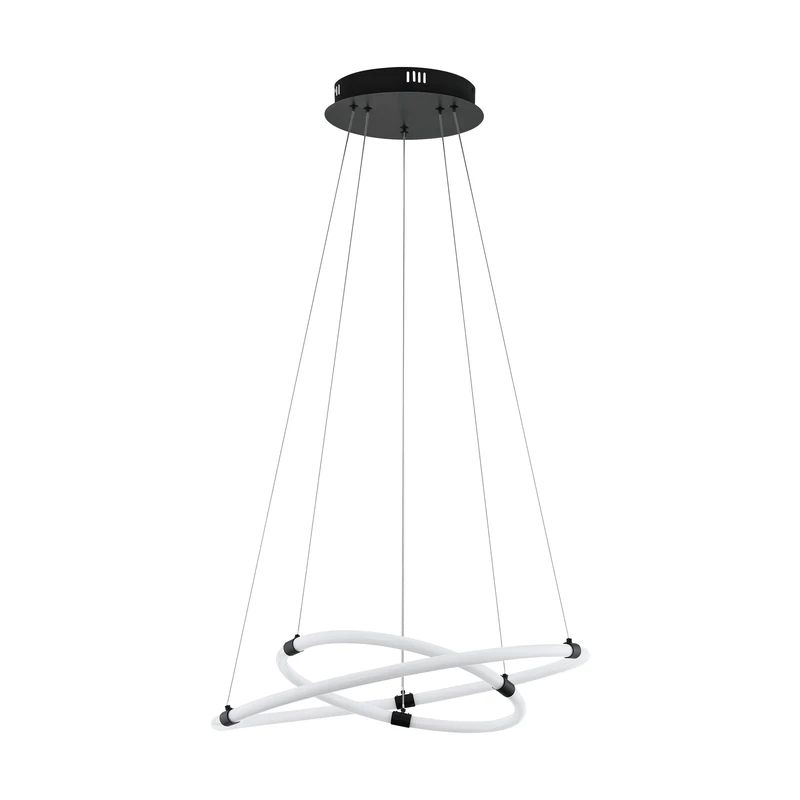 Eglo LED Pendant Lighting Banderillas, Minimalistic Ceiling Light Fitting, Hanging lamp for Dining Room Made of Black Steel and White Plastic, Warm White, Ø 23.6"