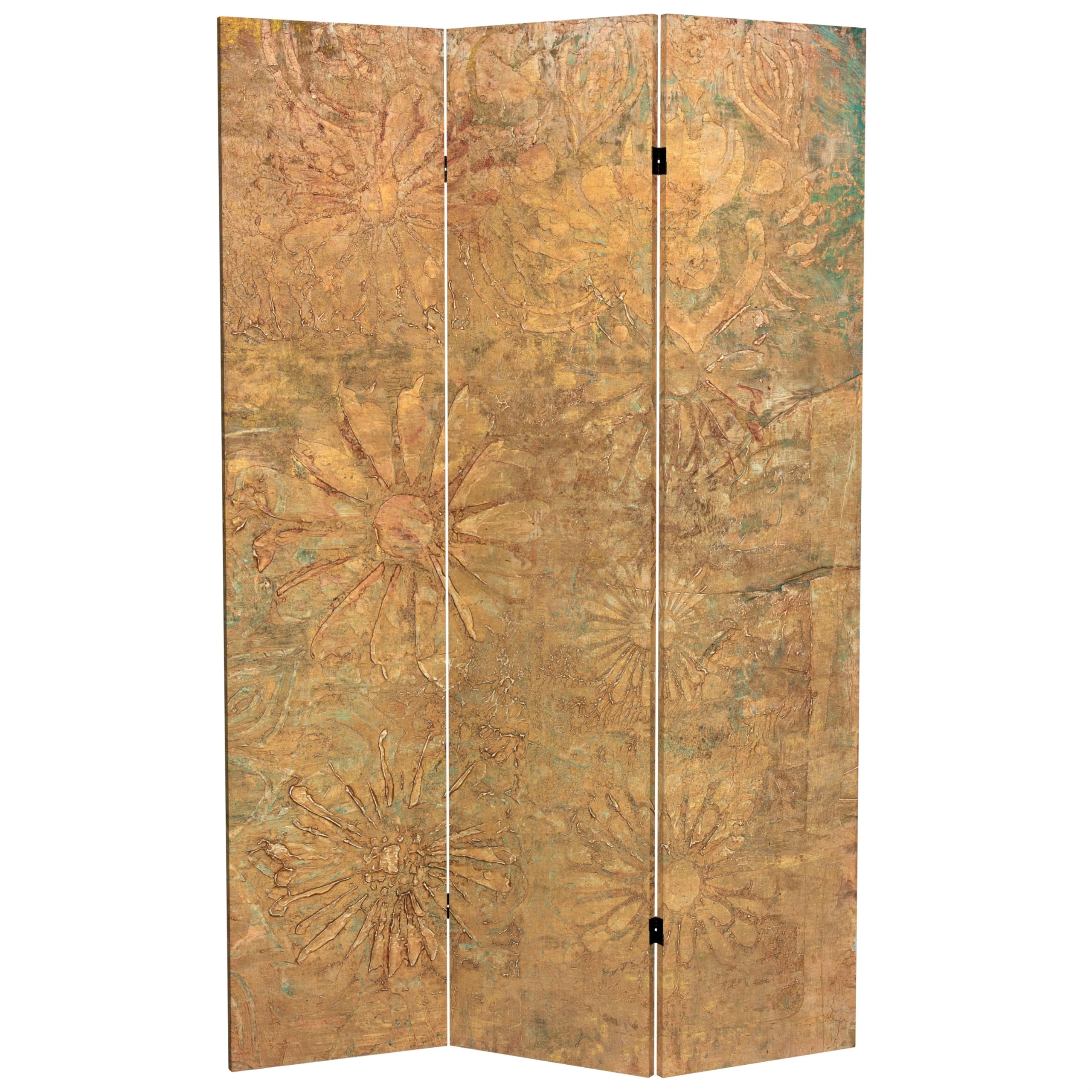 ORIENTAL Furniture 6 ft. Tall Gilded Flowers Canvas Room Divider, Gold