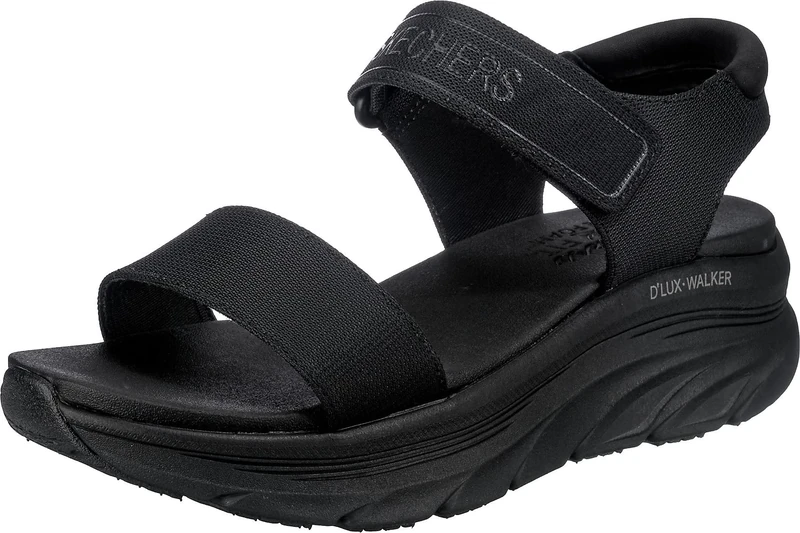Skechers Women's D'LUX Walker New Block Sport Sandal, Black Mesh, 7 UK