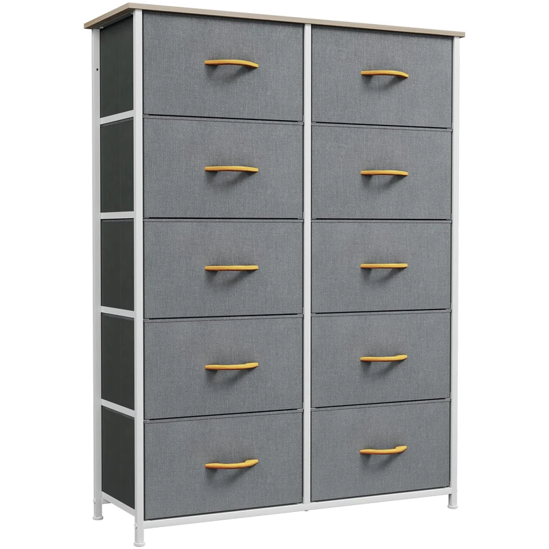 YITAHOME 10 Drawer Dresser - Fabric Chest of Drawer, Organizer Unit for Bedroom, Living Room, Hallway, Closets - Sturdy Steel Frame, Wooden Top & Easy Pull Fabric Bins (Gray)