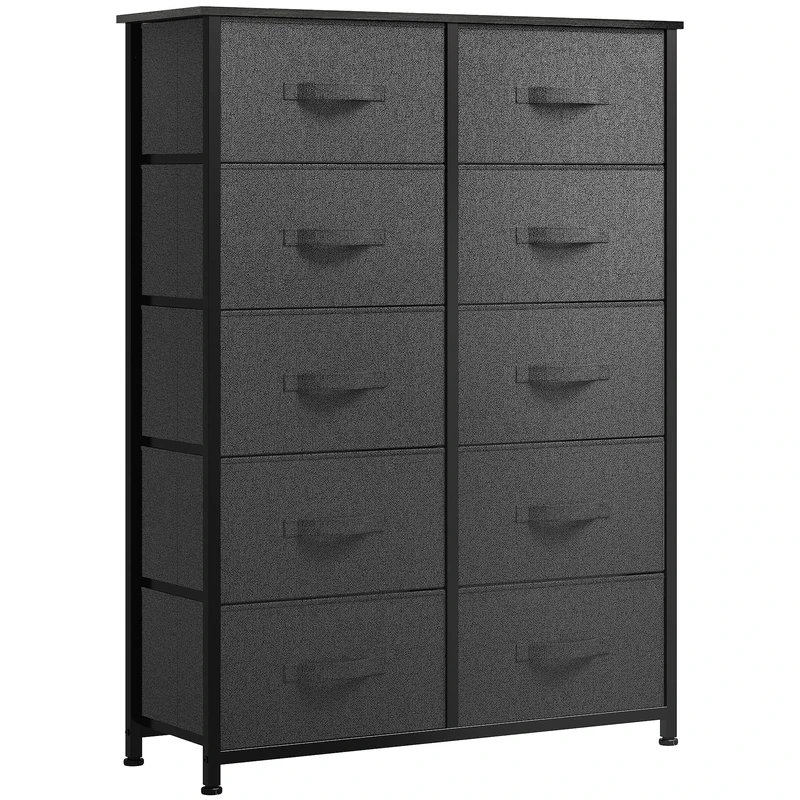 YITAHOME 10 Drawer Dresser - Fabric Chest of Drawer, Organizer Unit for Bedroom, Living Room, Hallway, Closets & Nursery - Sturdy Steel Frame, Wooden Top & Easy Pull Fabric Bins (Dark Grey)