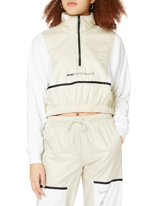 Nike W Nsw Qz Archive Rmx Women's Long Sleeve T-Shirt, womens, CU6382, White/Light Bone/Black, M