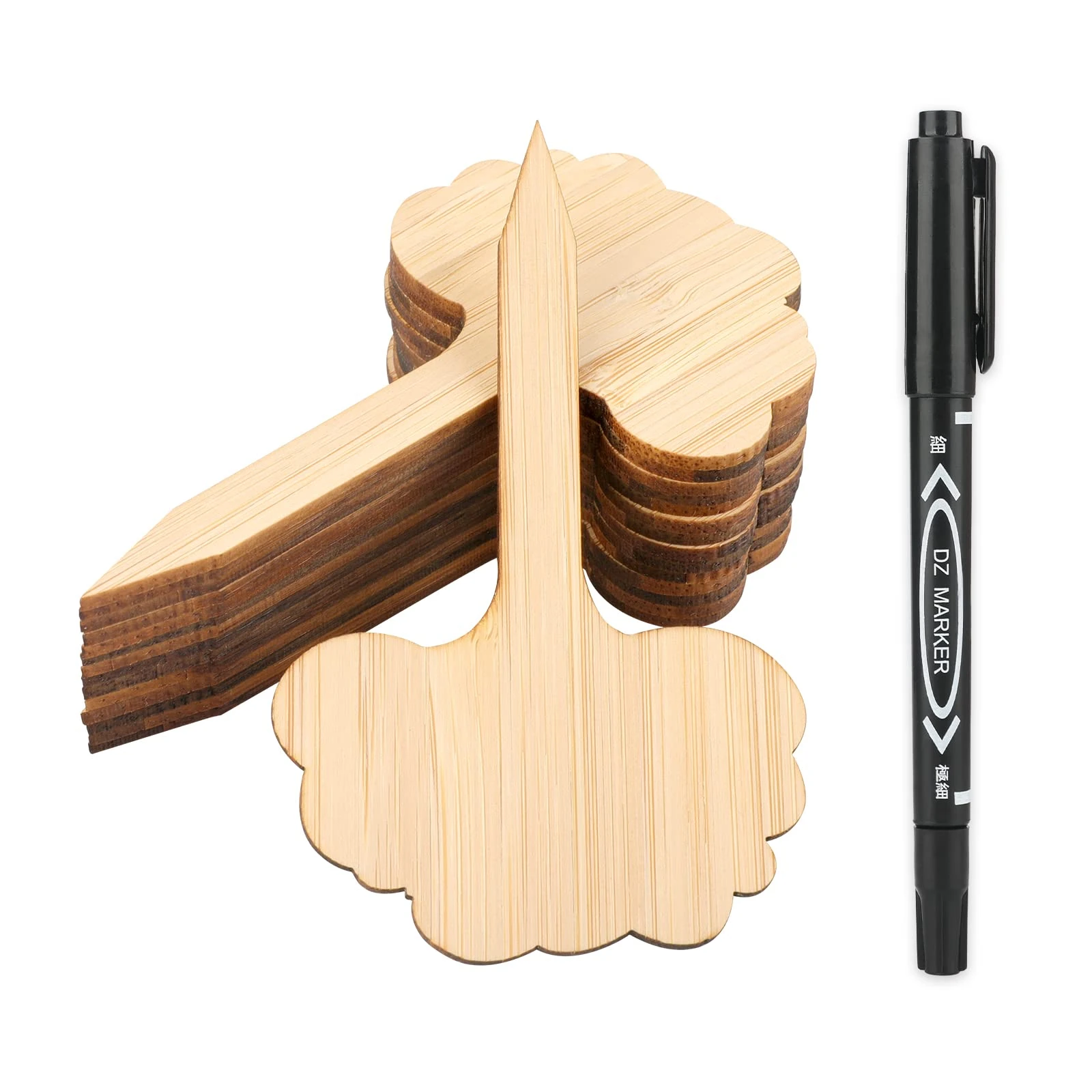 KINGLAKE 30 Pcs Bamboo Plant Labels with a Marker Pen, Plant Tags Bamboo Garden Markers for Herbs Seed Flowers Vegetables