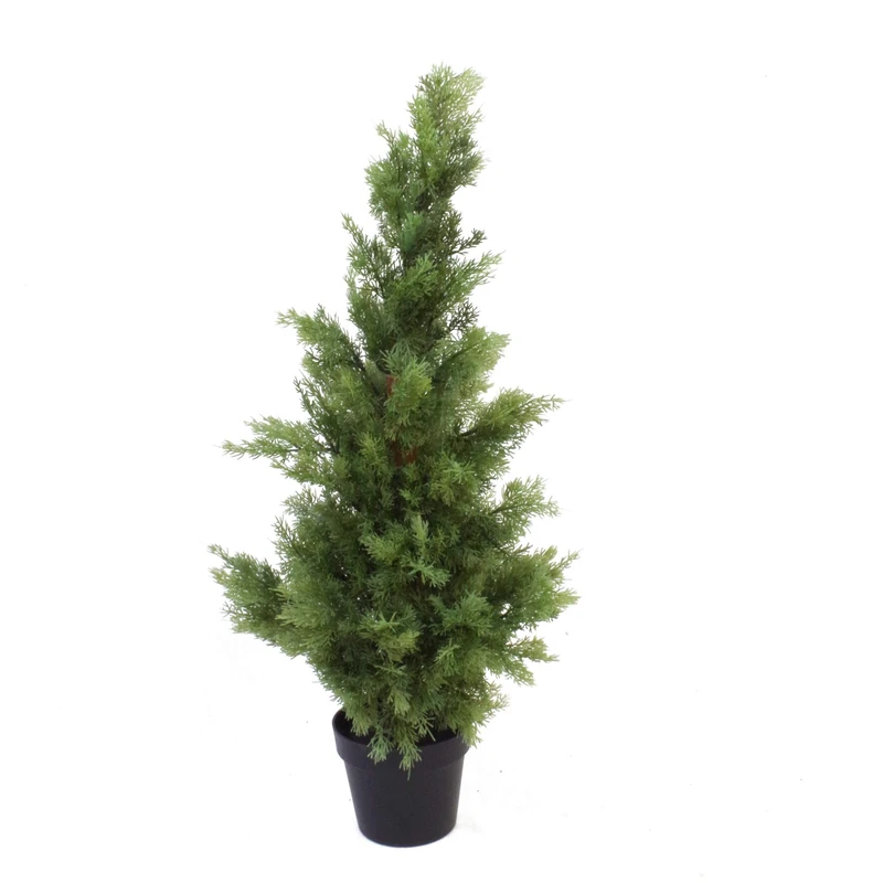 Leaf Artificial Cypress Topiary Tree UV Protected, Cedar Extra Bushy, 95cm, Wood
