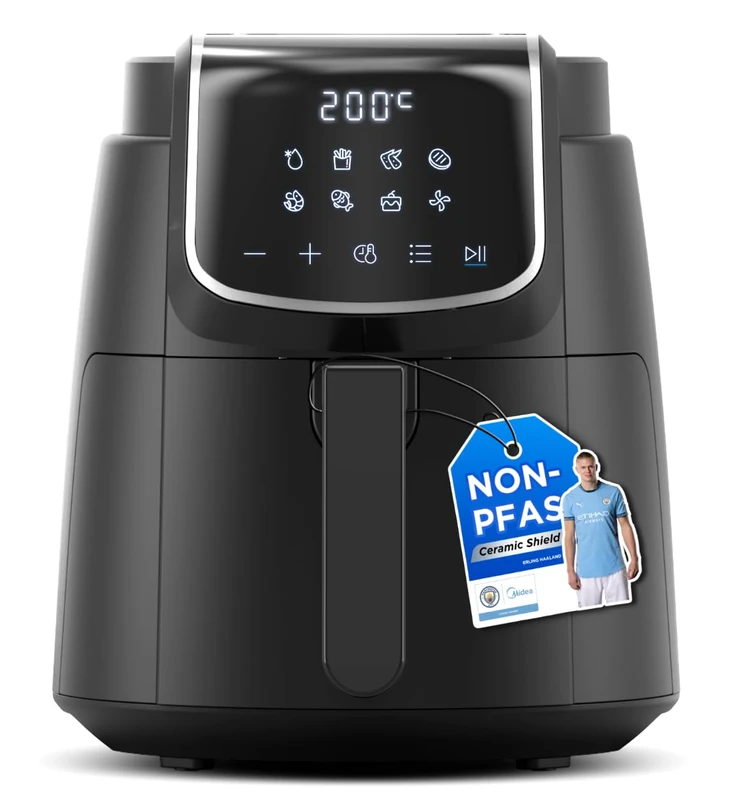 Midea Air Fryer 4L, Oil-Free Airfryer 1500W, 8 Pre-Programmed Cooking Modes, 35-200°C, Baking, Roasting, Grilling, Defrosting, Shake Alarm, 60-Minute Timer, Dishwasher Safe