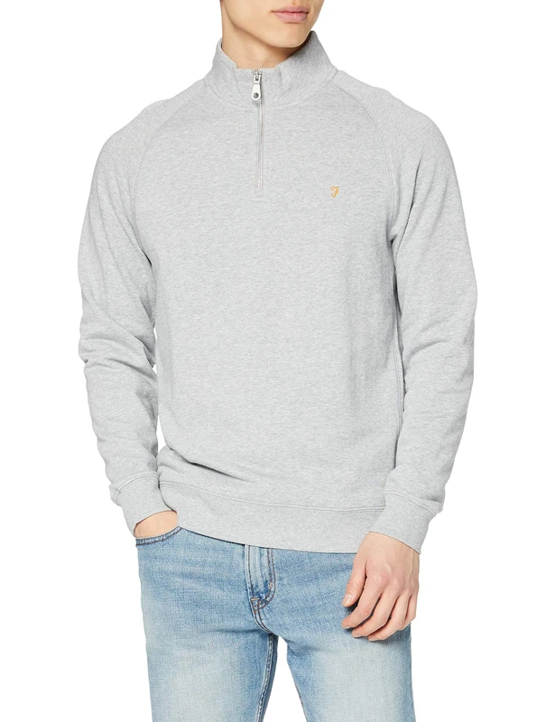 Farah Men's Jim 1/4 Zip Sweatshirt, Grey, XXL UK