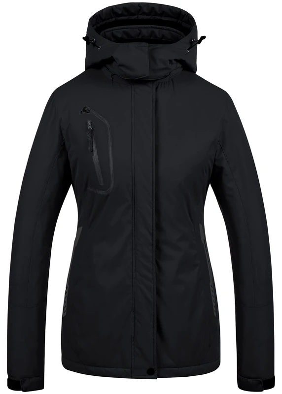 Women's Mountain Waterproof Ski Jacket Windproof Snowboarding Jacket Warm Winter Coat Raincoat - black - Large
