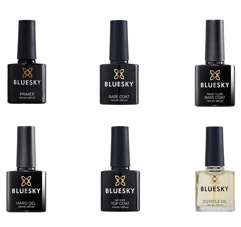 BLUESKY Gel Polish, Perfect Nails Set, Primer, Base Coat, Ridge Filler, Hard Gel, No Wipe Top Coat, Cuticle Oil (Requires Curing Under Uv/Led Lamp), 10 ml