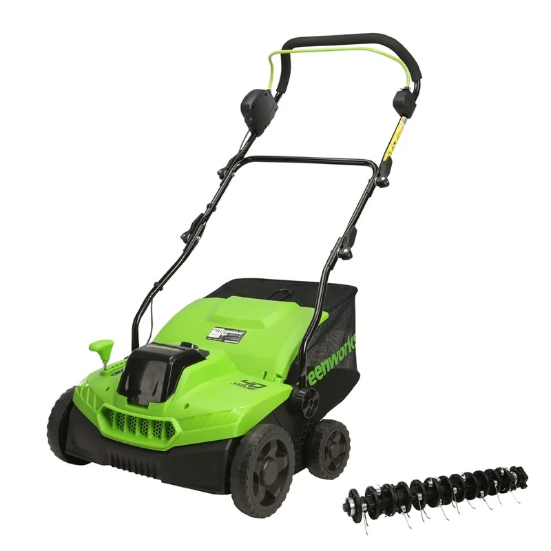 Greenworks GD40SC36 Cordless Lawn Scarifier Aerator and Lawn Rake with Brushless Motor, 3900 rpm, 36cm Working Width, 5 Depths, 45L Collection Box WITHOUT 40V Battery & Charger, 3 Year Guarantee