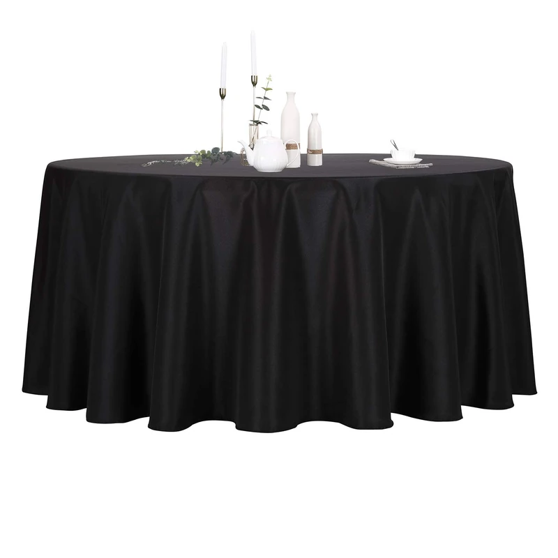 Ascoza 6pack 132 Inch Black Round Table Cloth Tablecloth in Polyester Fabric for Wedding/Banquet/Restaurant/Parties