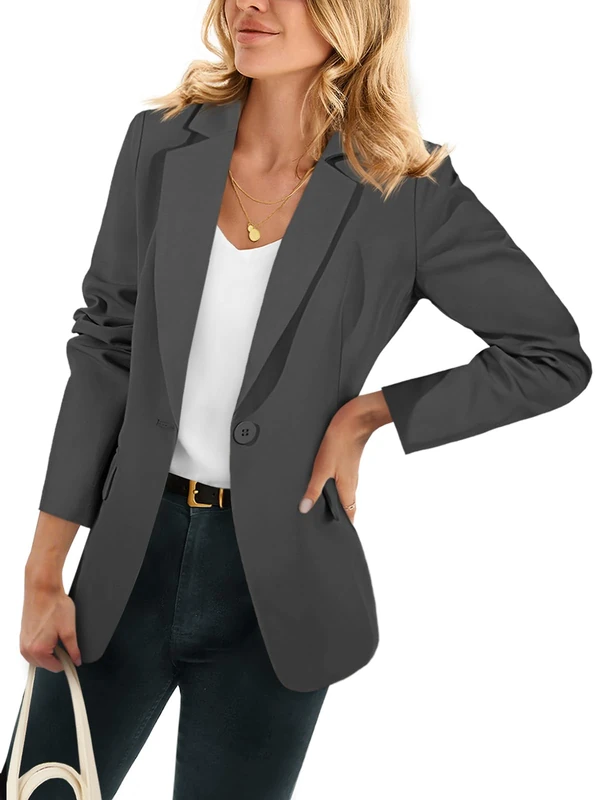 Cicy Bell Womens Casual Blazers Open Front Long Sleeve Work Office Suit Jackets Blazer, Black&Grey, S