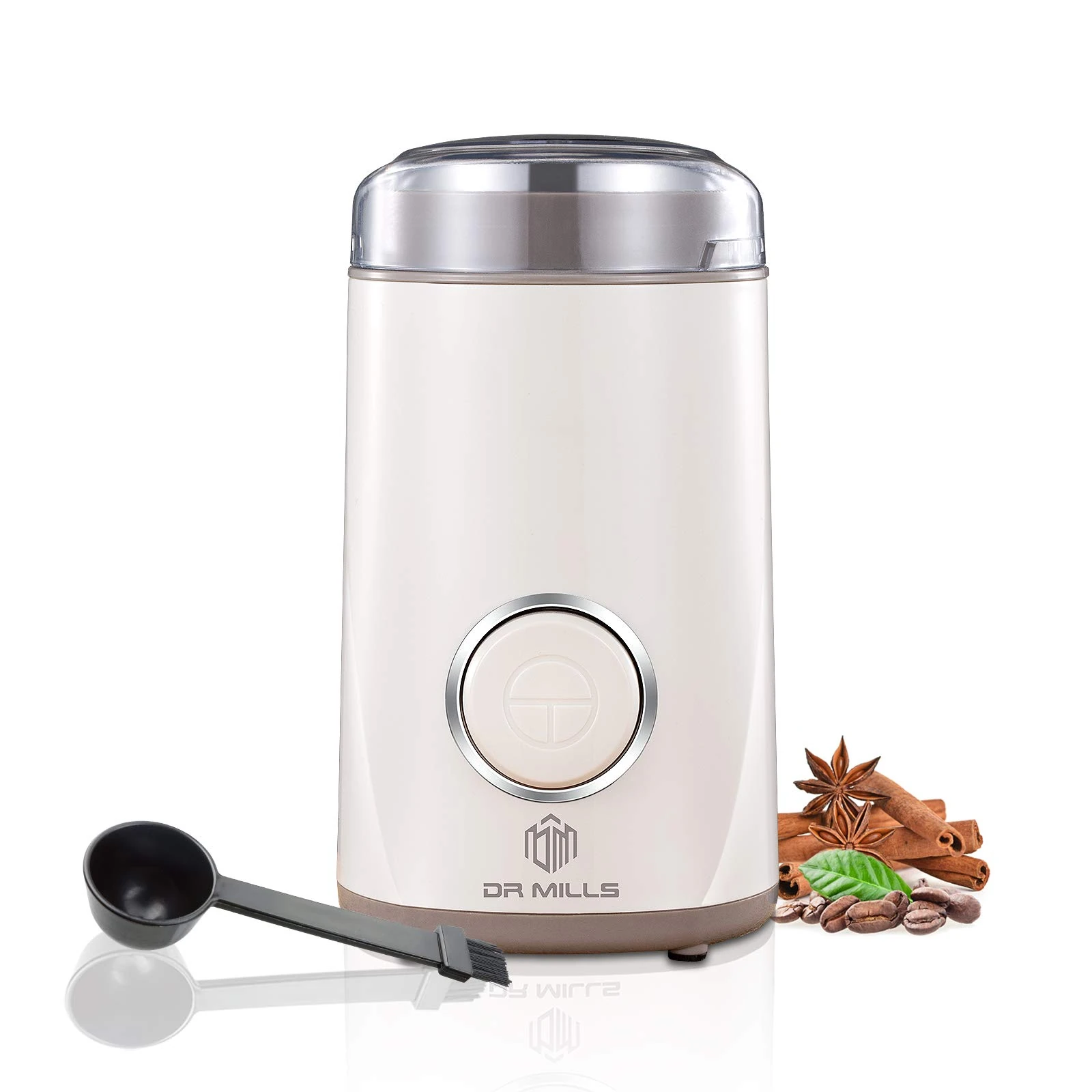 DR MILLS DM-7441W Electric Dried Spice and Coffee Grinder,One Touch Operation, Blade and Cup Made with SUS304 Stainless Steel（White
