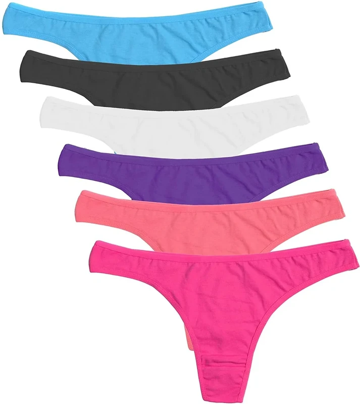 DRESHOW 6 Pack Women's Thongs Cotton Breathable Panties Bikini Underwear