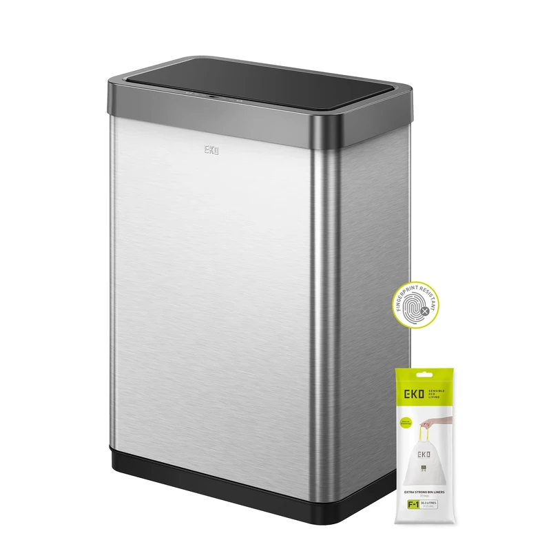 EKO Mirage X 40L Automatic Sensor Kitchen Bin, Double Recycling Bin with 2 x 20L Compartments, Soft-Close Lid and Removable Buckets, Sleek Brushed Stainless Steel