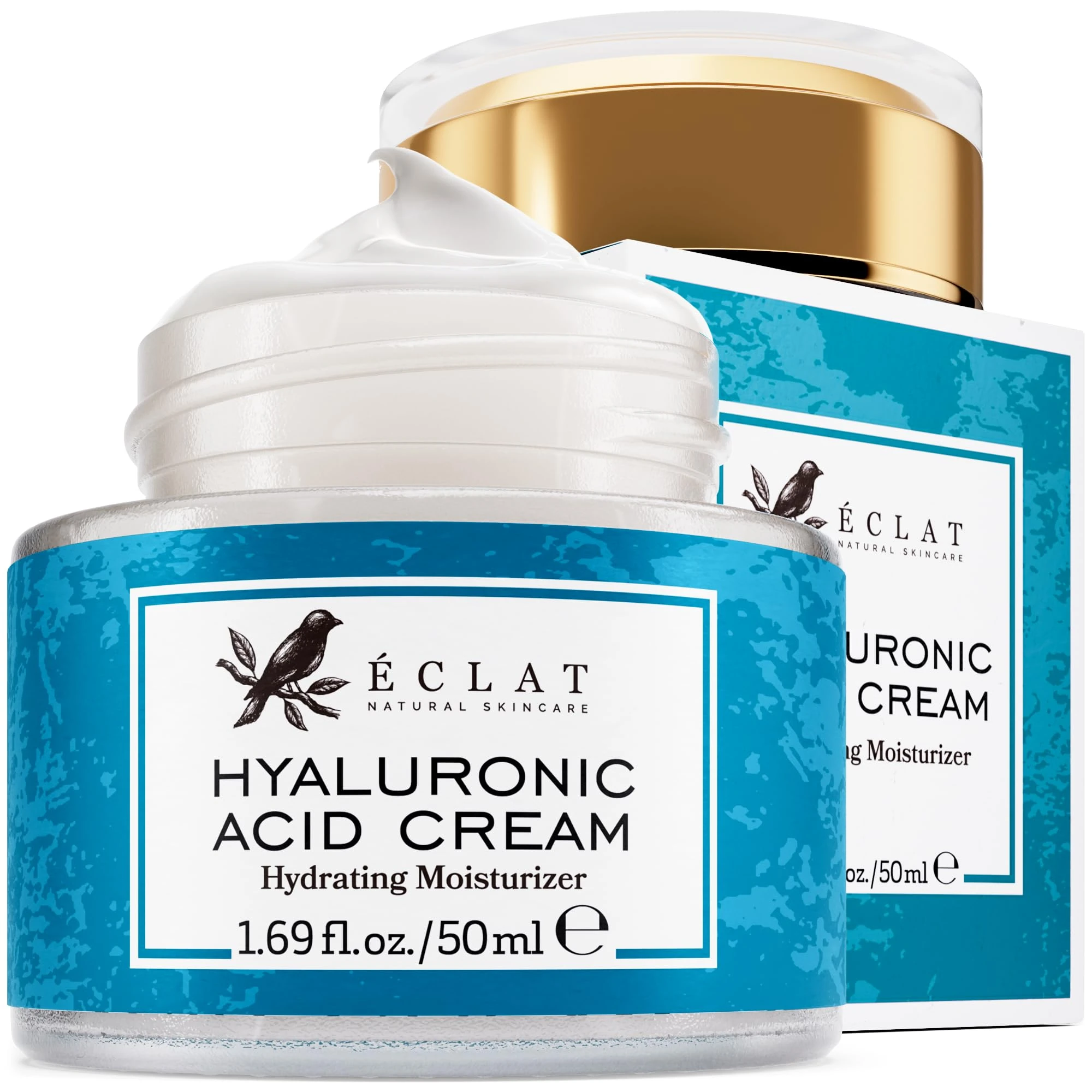 Eclat Skincare Hyaluronic Acid Moisturizer – Anti Aging Face Cream with Vitamin C, Hydrating Facial Moisturizer for Women & Men - Anti Wrinkle Day & Night Cream - Hyaluronic Acid Face Lotion 50 ml