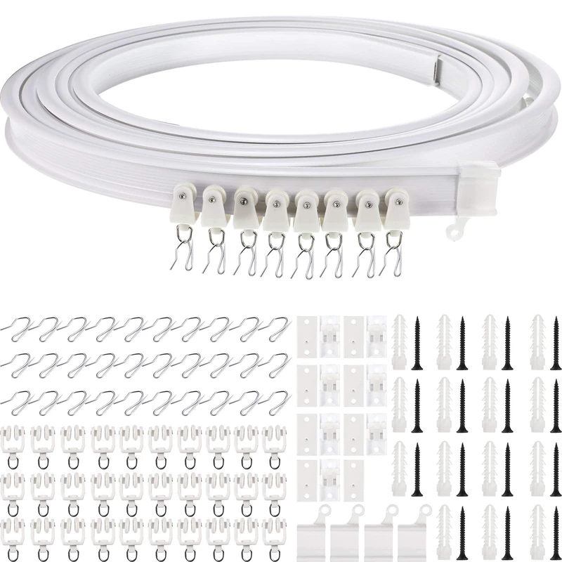 Flexible Bendable Ceiling Curved Curtain Track Mount Windows Shower Curved Track for Curtain Rail with Track Curtain System RV Curtain Track Bed Curtains Room Divider (White, 5 Meter/ 16.4 Feet)
