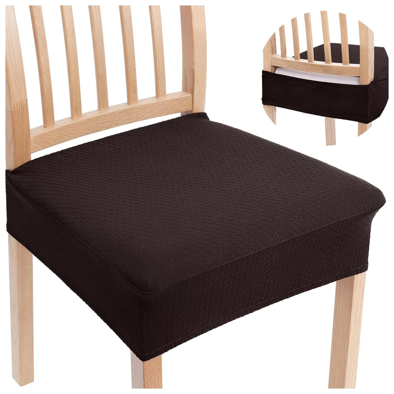 smiry Stretch Jacquard Chair Covers for Dining Chairs Set of 6 Removable Washable Chair Covers Without Back, Brown