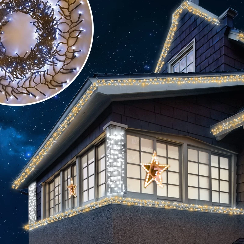 ANSIO® 1500 LED 18m/59ft Cluster Christmas Tree Lights for Indoor & Outdoor Warm White & Cool White Decorations Fairy Lights with Timer for Xmas Garden & Party | Mains Powered