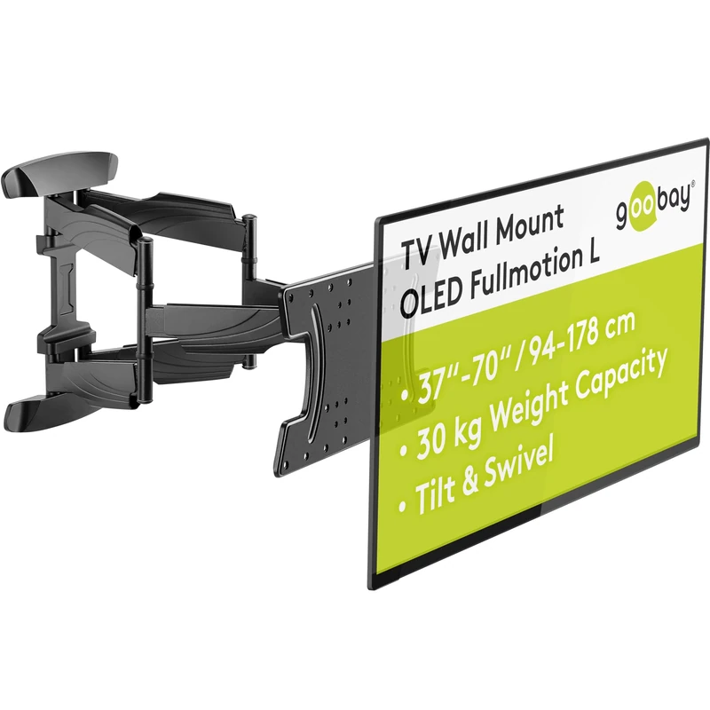 goobay TV Wall Mount - Ideal for OLED, Flat Screen and Curved TVs from 37 to 70 Inches, Fullmotion, Fully Movable, Pan and Tilt, 30 kg Load Capacity, VESA Compatible, 49956 Black