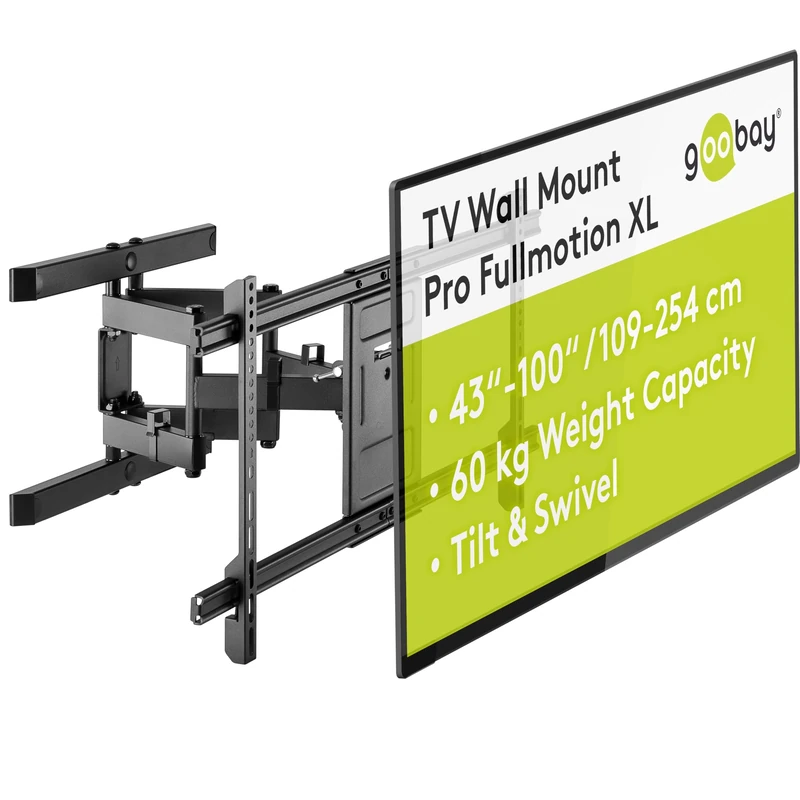 Goobay 49746 TV Wall Mount Pro FULLMOTION (XL) 43" to 100" (109-254 cm), Fully Movable, Swivel/Tilt, 60 kg, Vesa Standard, Black