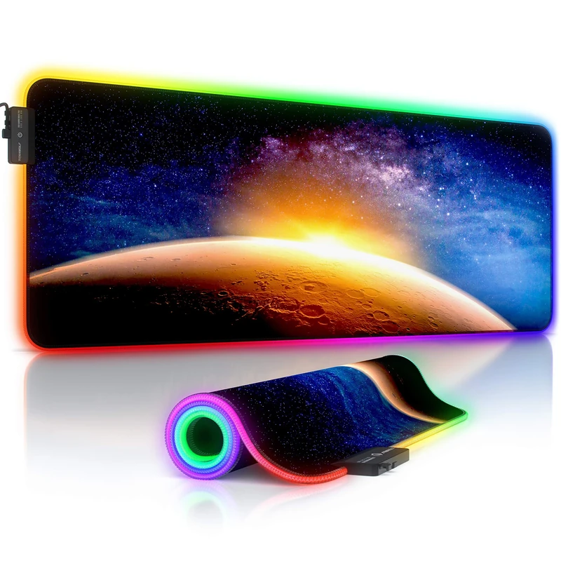 TITANWOLF - RGB Gaming Mouse Mat - 800x300 mm - XXL Extended Large LED Mouse Pad - 7 Multi Colour and 4 Effect Modes – Non Slip Rubber Base - Mice Mat for MacBook Roccat Razer PC – Stars Mars - Image 1