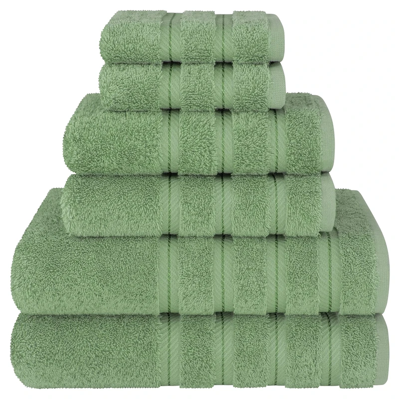 American Soft Linen, 6 Piece Towel Set, 2 Bath Towels 2 Hand Towels 2 Washcloths, Super Soft and Absorbent, 100% Turkish Cotton Towels for Bathroom and Kitchen Shower Towel, Sage Green