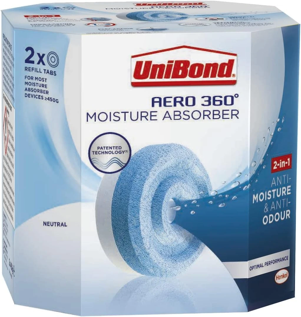 UniBond AERO 360° Moisture Absorber Neutral Refill Tab, ultra-absorbent and odour-neutralising, for AERO 360° Dehumidifier, Condensation Absorbers, Twin Pack (2 x 450g)