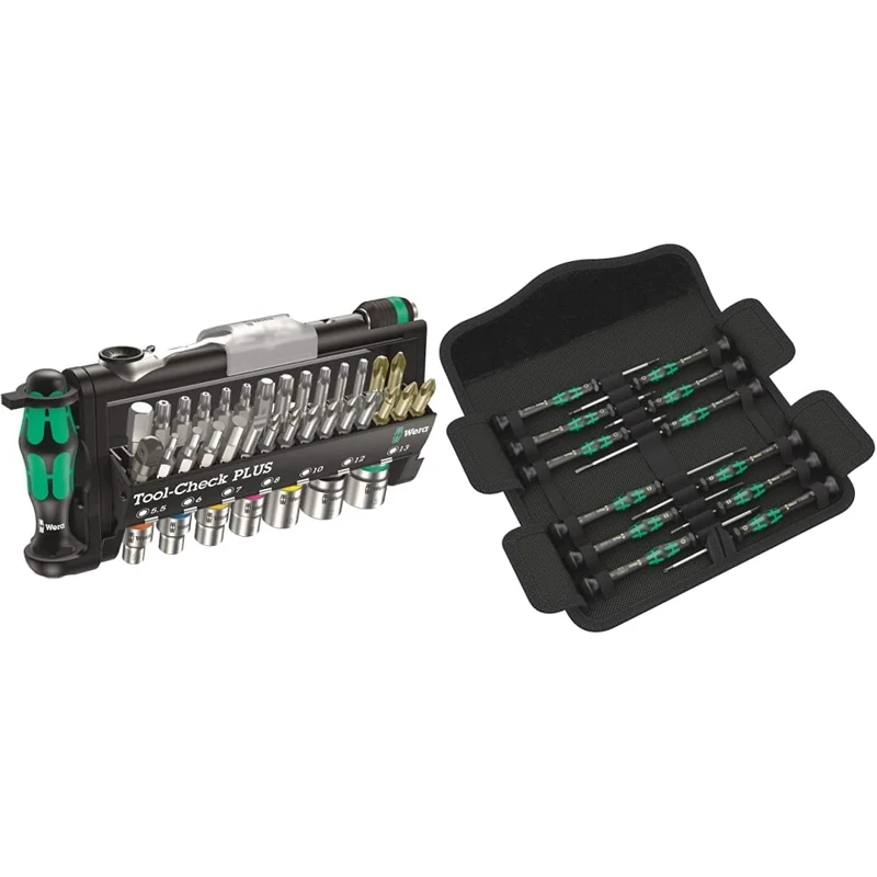 Wera Tool-Check Plus Mini Bit Ratchet, Socket, Screwdriver & Bit Set, 39pc, 05056490001 and 73675 Kraftform Micro Precision Screwdriver Set, 12 Pieces