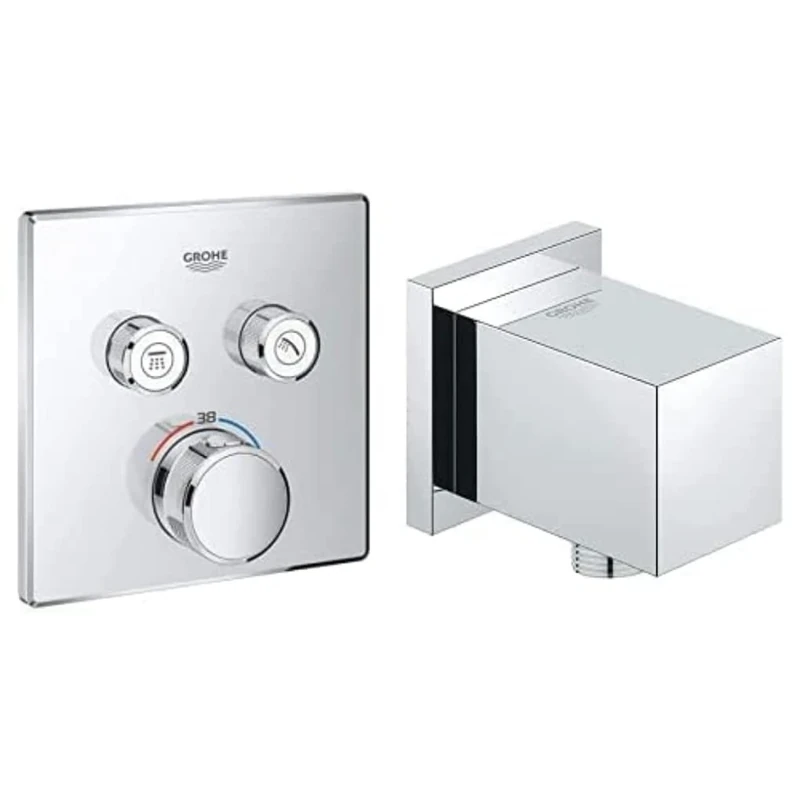 GROHE 29124000 | Grohtherm SmartControl Thermostat Concealed | Square | 2 Valves & 27704000 | Euphoria Cube Shower Outlet Elbow