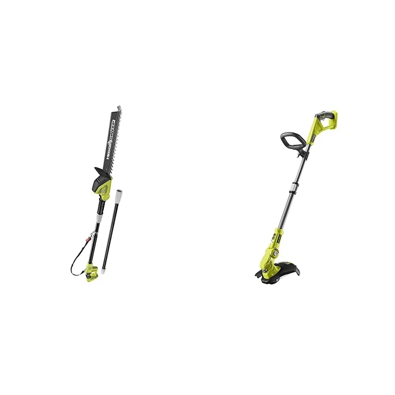 Ryobi ONE+ 18V OPT1845 Cordless Pole Hedge Trimmer, 45cm Blade (Body Only) & OLT1832 18V ONE+ Cordless Grass Trimmer, 25-30cm Path (Zero Tool), 18 V, Hyper Green