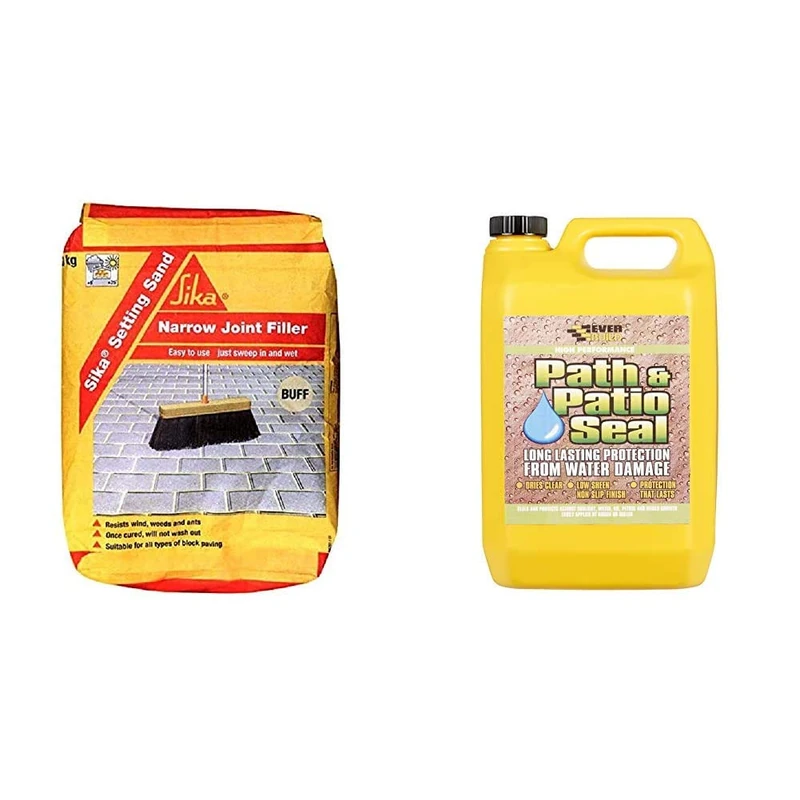 Sika Setting Sand - Narrow Joint Filler For Paving, Buff, 20 kg & Everbuild 405 Path & Patio Seal Path and Patio, Clear, 5 Litre