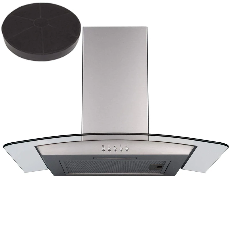 SIA 60cm Curved Glass Stainless Steel Cooker Hood Kitchen Extractor Fan & Filter