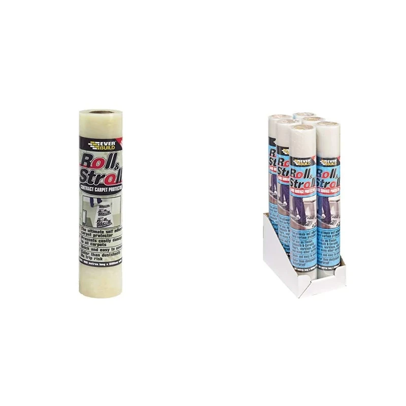 Everbuild Roll & Stroll Contract Carpet Protector - 600 mm x 100 m & Roll & Stroll Hard Surface Protector - Self Adhesive Floor Protection for Dirt, staining and spillages - 600mm x 25m