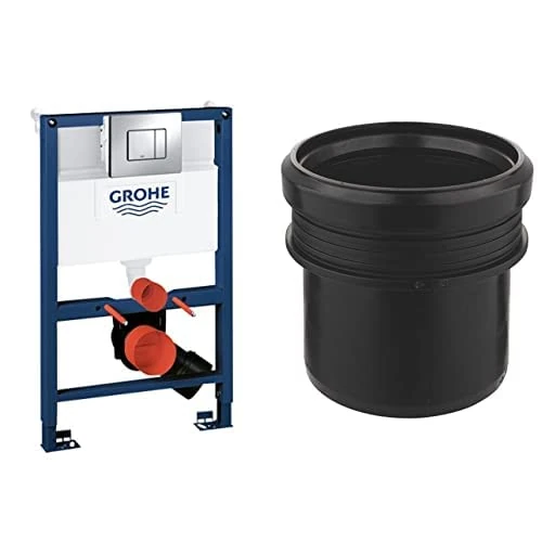 GROHE 38773000 Rapid Sl 3-in-1 Set for Wall-Hung Toilet, 0.82 m (Wall Brackets and Skate Cosmopolitan Chrome Flush Plate) & 42766000 Chrome Rapid SL 3 Inch Distance Pipe for Rapid SL Frames