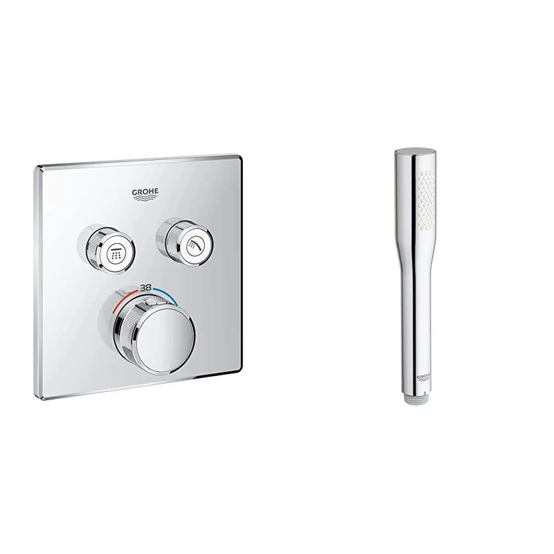 GROHE 29124000 | Grohtherm SmartControl Thermostat Concealed | Square | 2 Valves & 27367000 | Euphoria Cosmopolitan Stick Hand Shower - Chrome