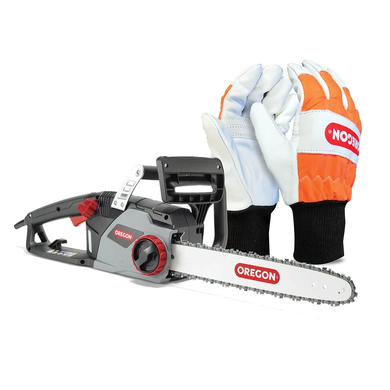 OREGON CS1400 2400 W Electric Chainsaw, Powerful Electric Saw with 16-Inch (40 cm) Guide Bar DuraCut Saw Chain (612000) & Large Chainsaw Protection Gloves