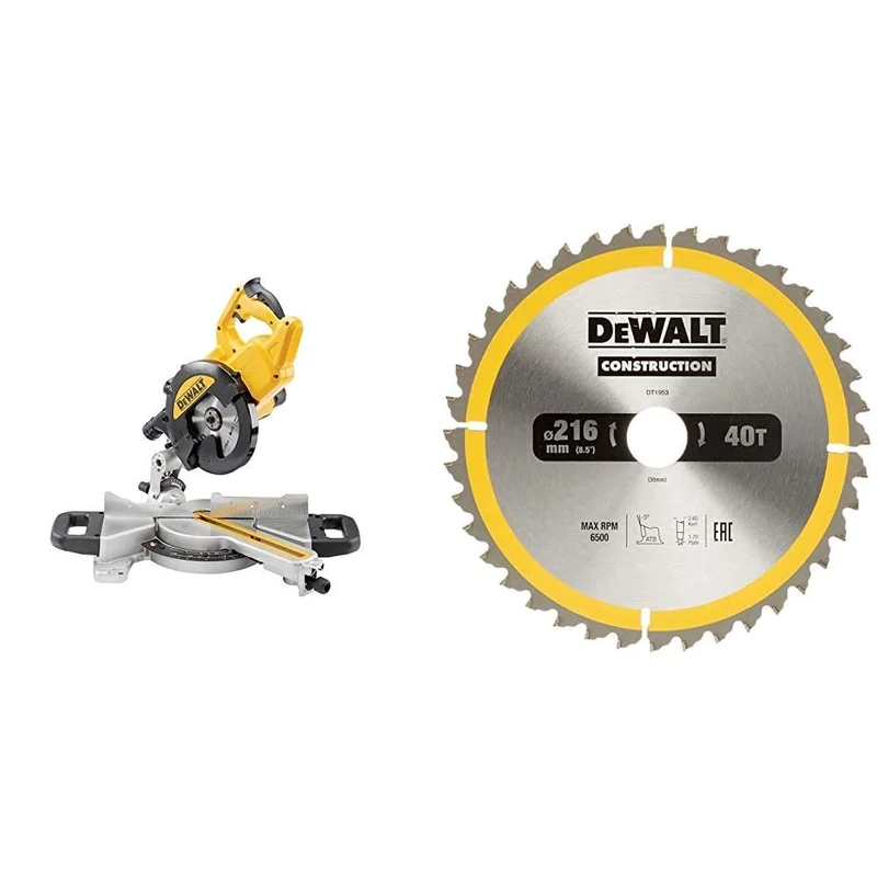 Dewalt Dws774 216mm Xps Slide Mitre Saw 115 Volt Dws774-lx & Dewalt DT1953-QZ DT1953-QZ-Hoja para construcción 216x30mm 40D, Yellow/Black, 216/30 mm 40WZ