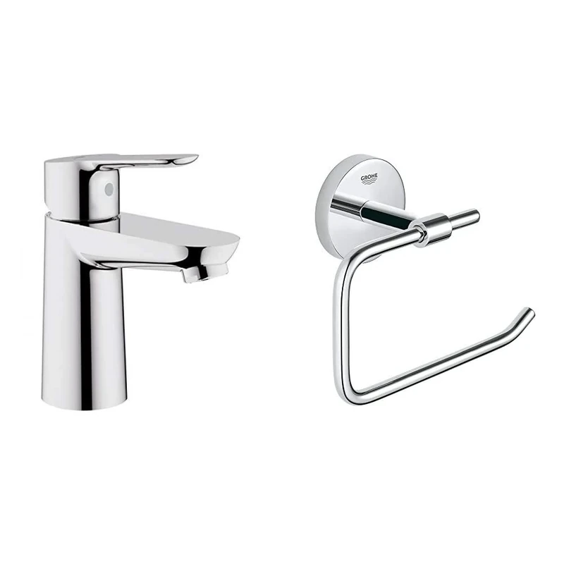GROHE 23330000 | BauEdge Basin Mixer Tap & 40457001 | BAU Cosmopolitan Toilet Roll Holder