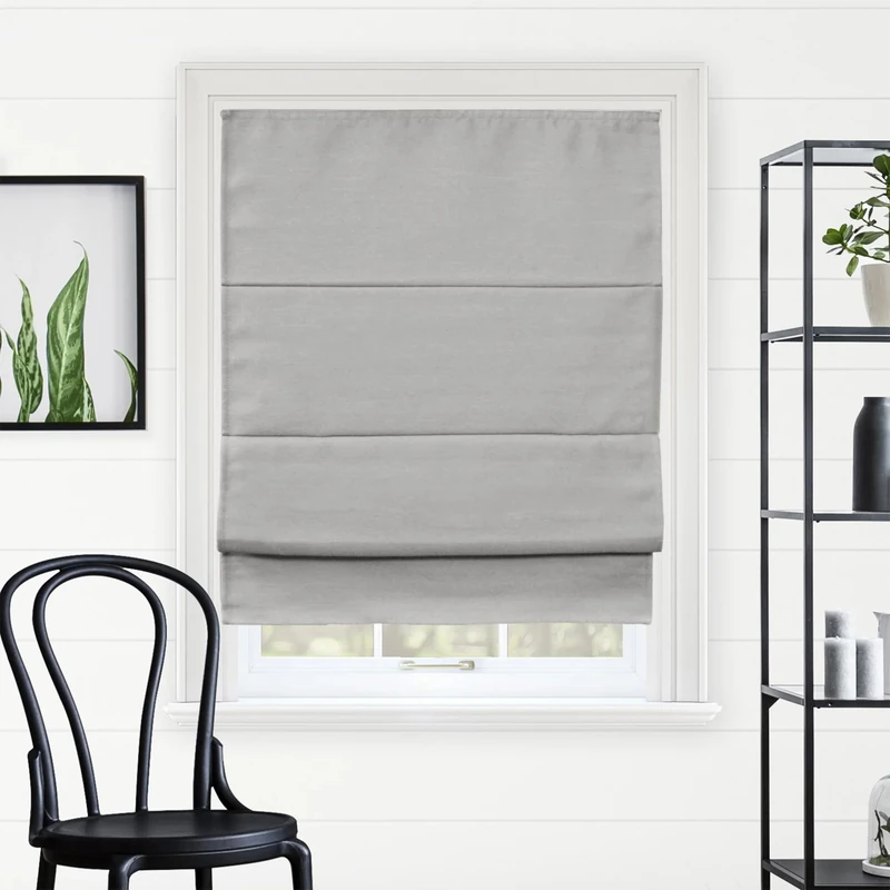 Chicology, Window Treatments, Roman Shades, Polyester Fabric Plastic Metal Steel, Del Mar Pearl Grey (Blackout), 29" W X 64" H