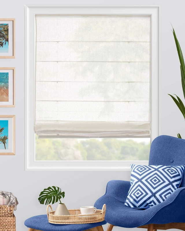 Chicology Roman Shades for Windows, Window Treatments for Home, 34" W X 64" H, Pacific White (Semi-Sheer/Light Filtering)