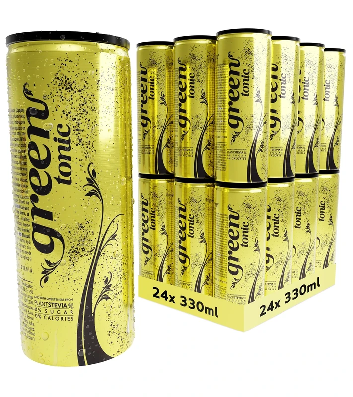 Green Tonic Water Cans 24 Pack, Slimline Tonic, No Aspartame, No Sugar, No Calories, Tonic Water for Gin and Mixer - Bulk Pack of 24 Cans x 330 ml(packaging may vary)