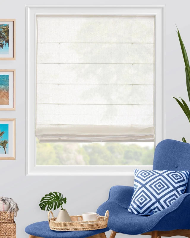 CHICOLOGY Roman Shades for Windows, Roman Window Shades, Roman Shades, Window Treatments, Window Shades for Home, Window Shade, 39" W X 64" H, Pacific White (Semi-Sheer/Light Filtering)