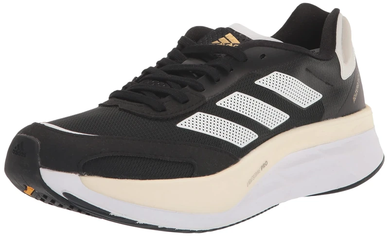 adidas Men's Adizero Boston 10, Core Black/Cloud White/Gold Metallic, 9.5